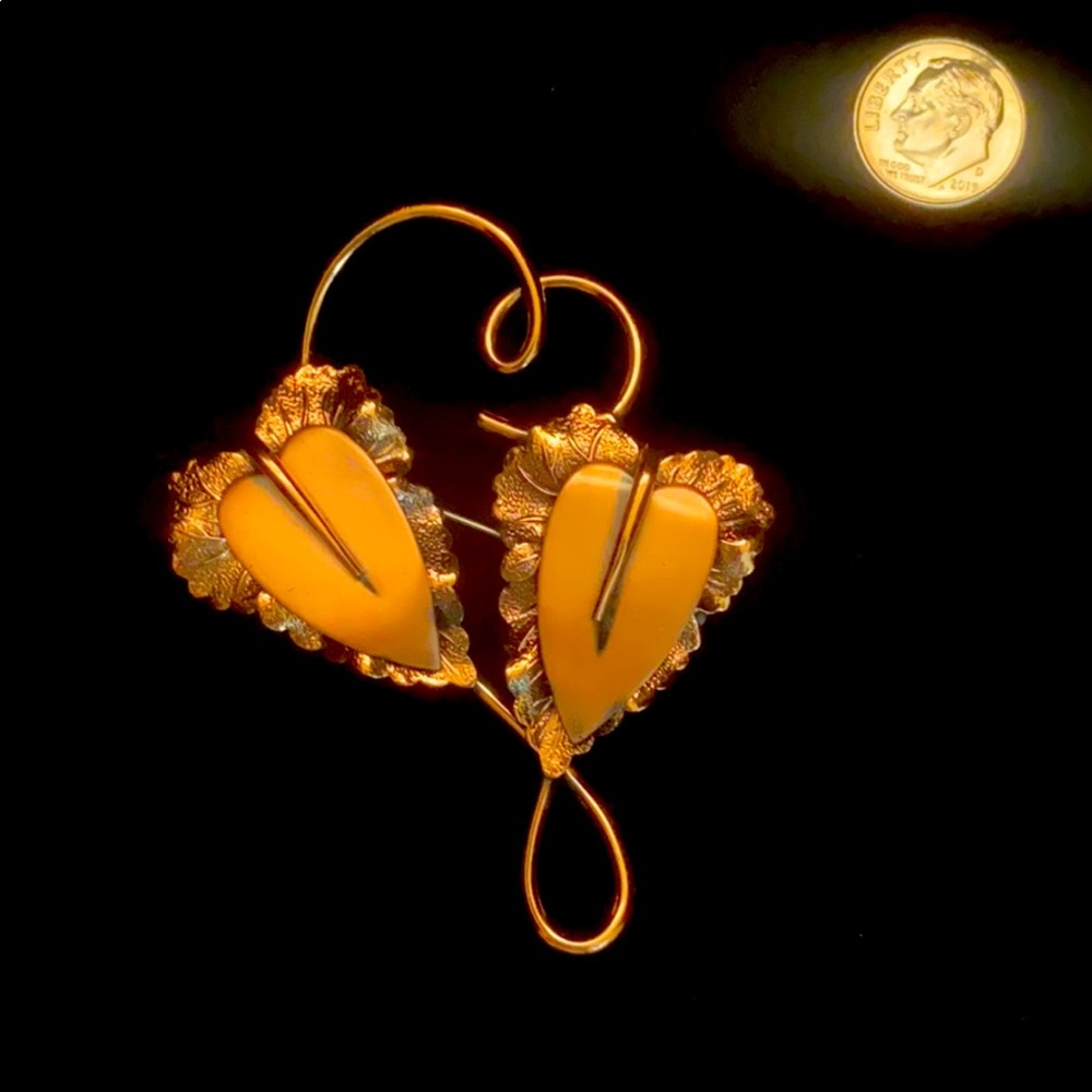 Vintage Renoir twin leave copper brooch.🍂